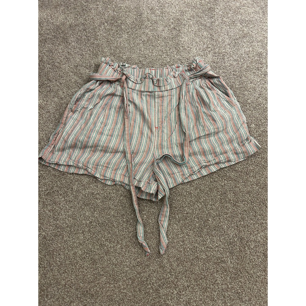American Eagle Striped Paperbag Shorts Womens Medium Multi Color Excellent Linen